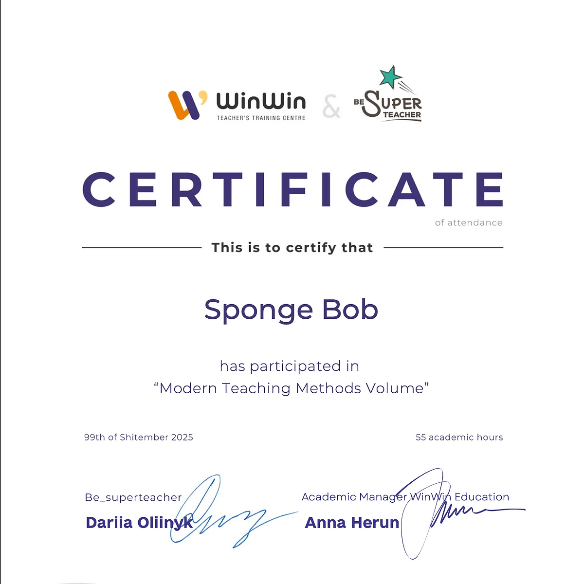Sample certificate of attendance